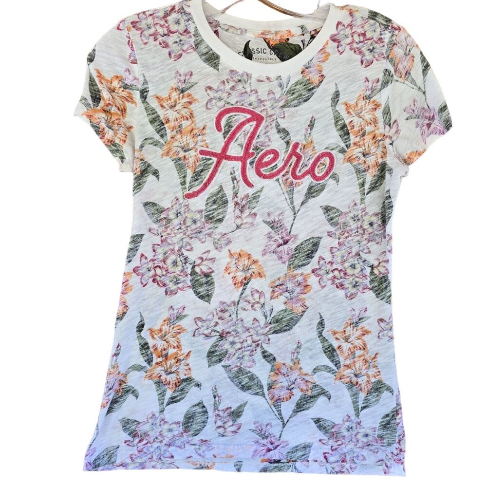 Aero Short Sleeve Floral Print T-Shirt By Aeropostale M Cotton Blend Womens